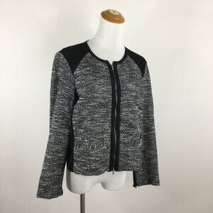 EILEEN FISHER Black White Italian Fabric Zip Sleeve Tweed Jacket